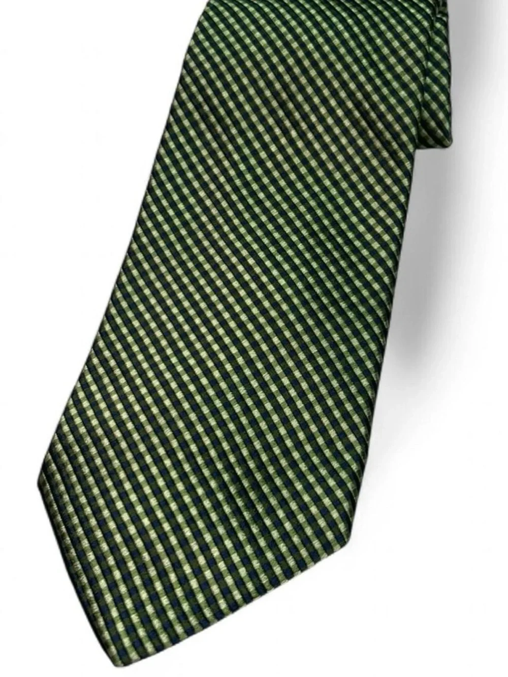 Brooks Brothers SILK Preppy Navy Green Gold Check Tie Made in USA 58” EUC